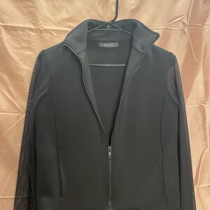 Noli Yoga Jacket Med Black Zip Scuba Sheer Sleeve NWOT Athleisure Goth Moto Rock